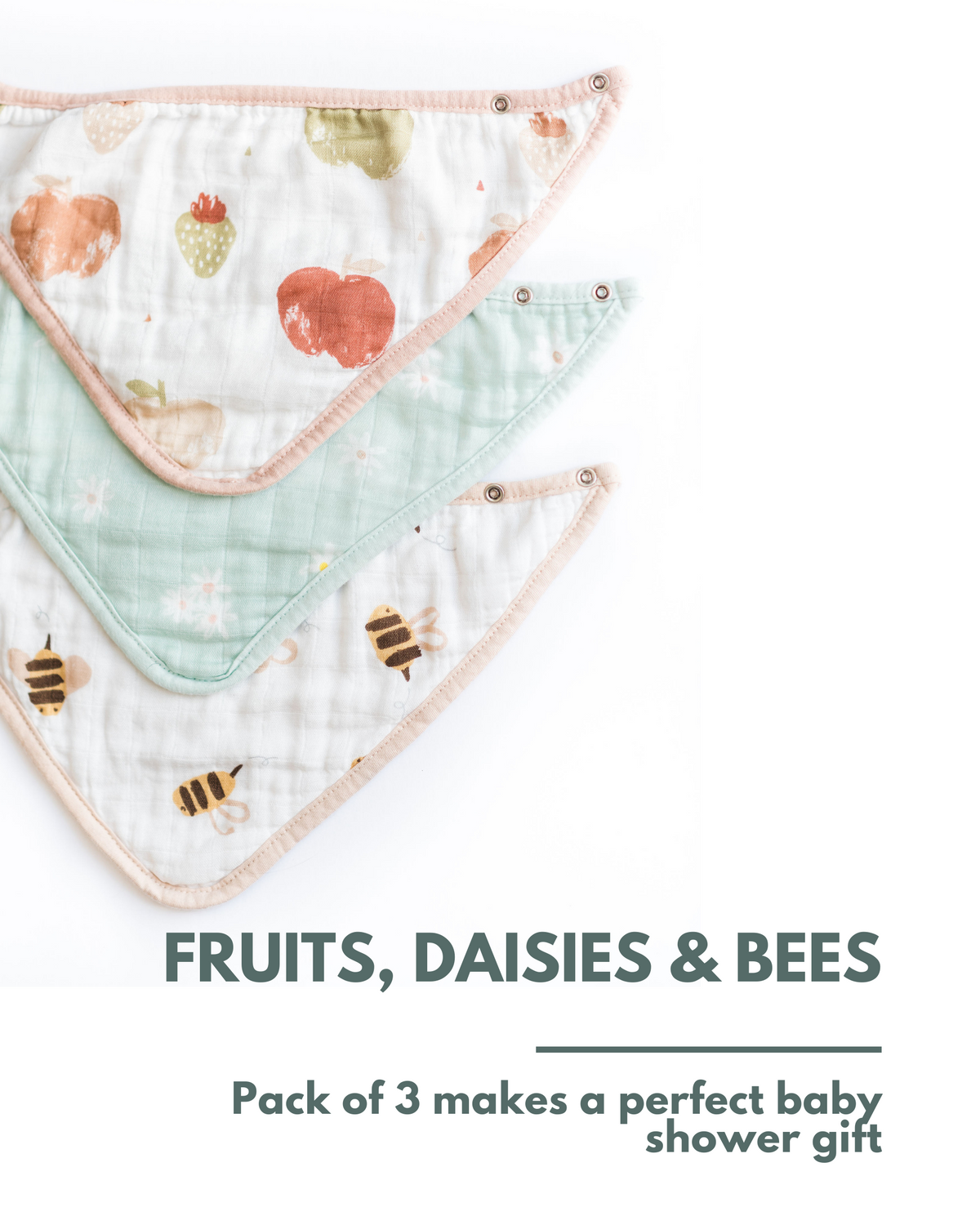 Bandana bibs - Pack of 3 - Bees/Fruits/Daisy - Canada Stock