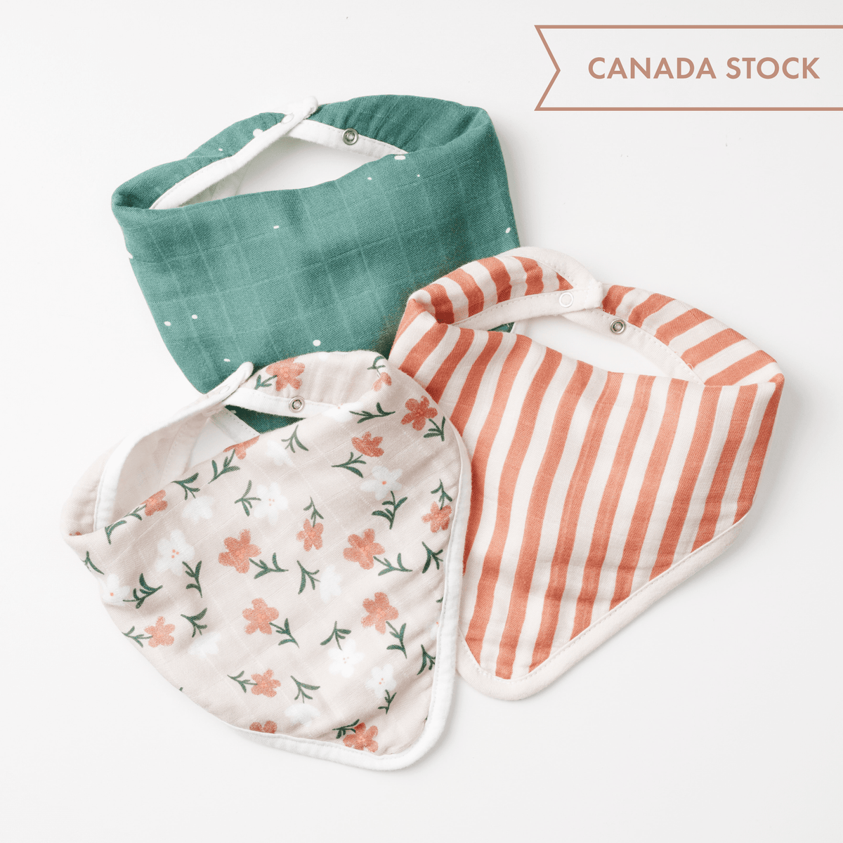 Bandana Bibs - Pack of 3 - Starry/Floral/Stripes - Canada Stock