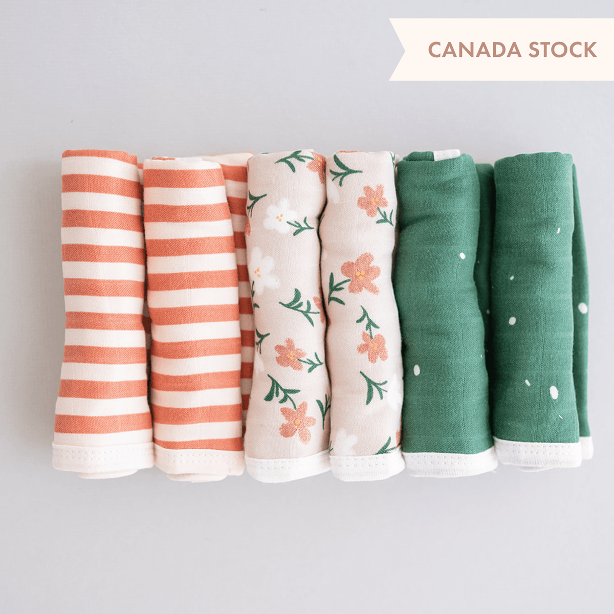 Muslin Washcloths Starry/Floral/Stripes - Canada Stock